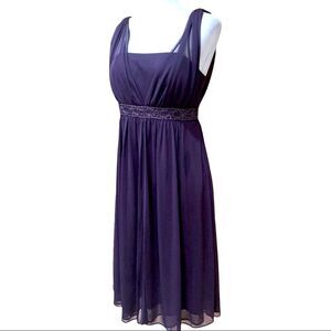 Formal occasion beaded dress Eggplant purple Midi Empire Waist Women’s Sz 6